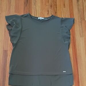 Calvin Klein Olive Flutter Sleeve Blouse